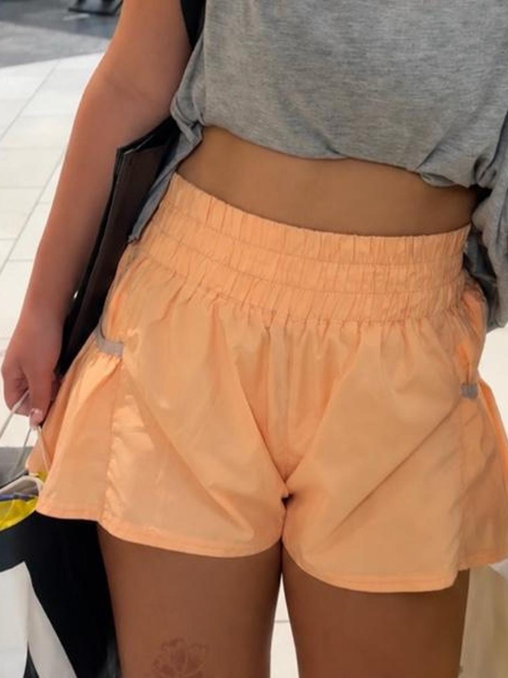 Free People Movement Elastic-High Waist Women’s Athletic Shorts Peach